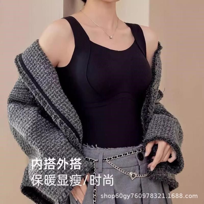 秋冬季保暖背心无痕加绒加厚固定杯打底内衣女士发热蓄热显瘦蚕丝