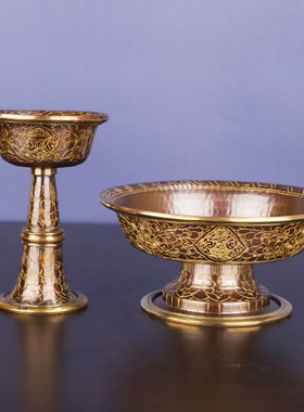 纯铜手工护法杯烤色雕花供具八吉祥家用供杯供护法杯大中小号摆件