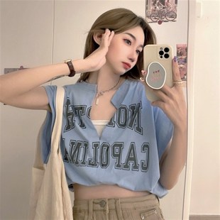 穿搭 甜辣爵士舞上衣服装 y2k假两件跳舞jazz短款 吊带背心T恤女美式