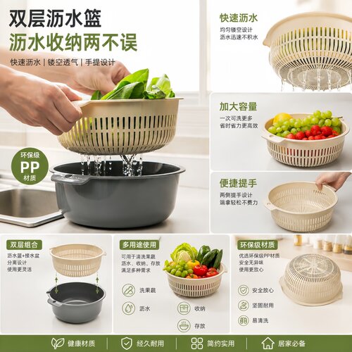 【仅一单】2套装；特大号洗菜篮
