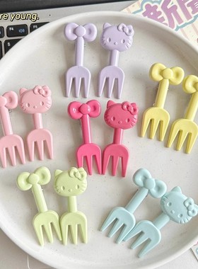 Hello Kitty猫蝴蝶结水果叉子ins风卡通少女心可循环使用水果签子