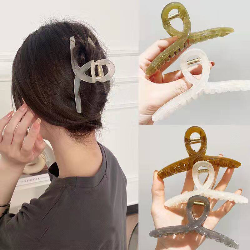 抓夹韩版新款女大号果冻色亚克力盘发鲨鱼夹发卡优雅气质发夹头饰