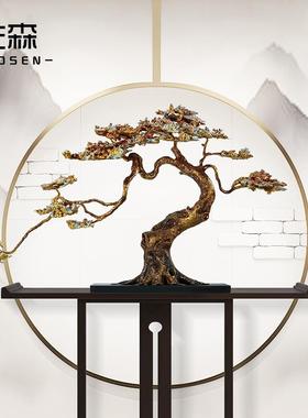 佐森 招财迎客松 新中式玄关客厅装饰品铜摆饰工艺礼品摆饰乔迁开