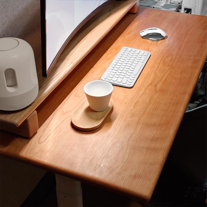 樱桃木实木电动升降桌家用办公电脑桌子站立工作台儿童学习桌定制