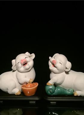 石湾公仔陶瓷猪年生肖摆件家居客厅玄关电视柜装饰品拜年商务礼品