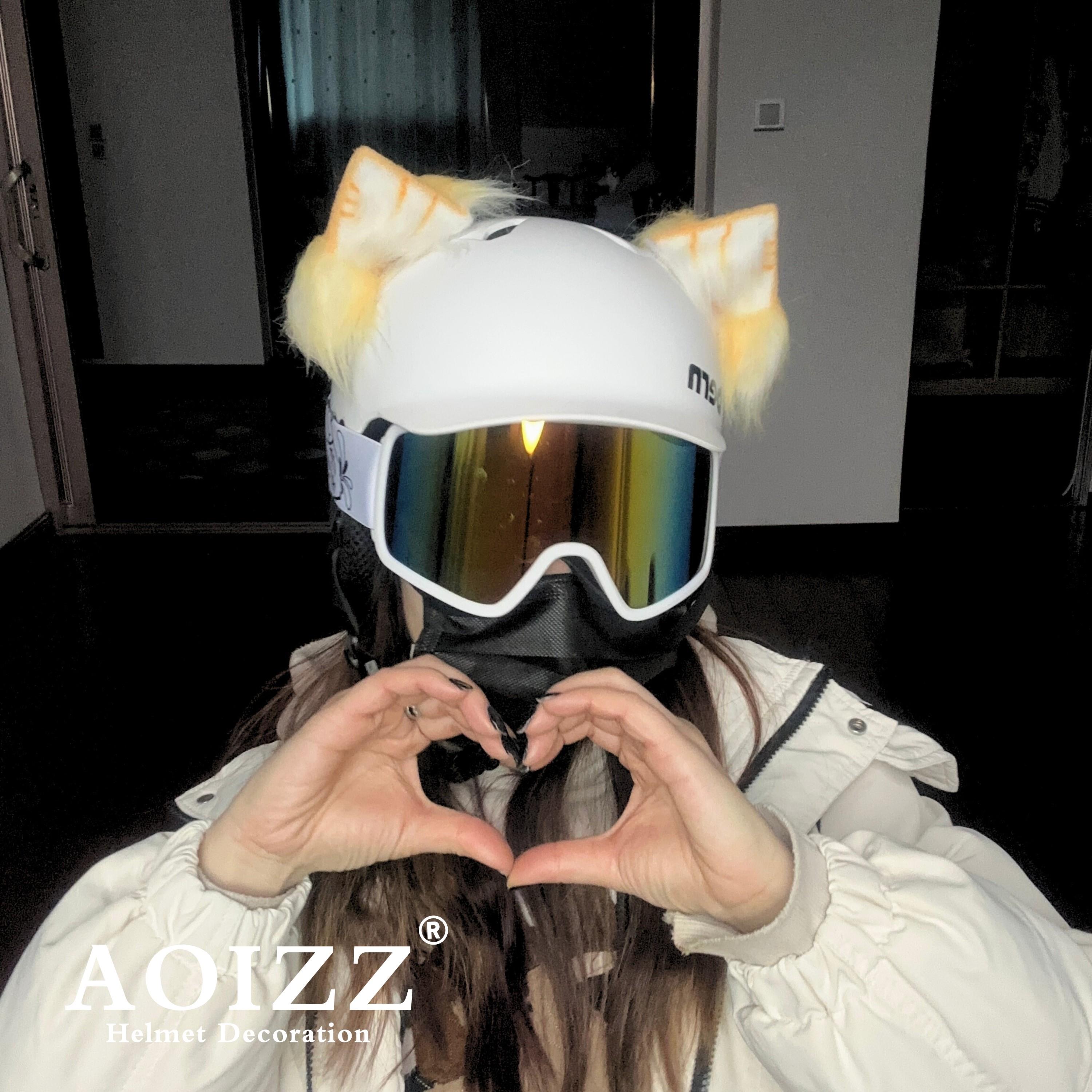 ◆AOIZZ◆ 卡通可爱毛绒电动车滑雪头盔摩托车机车蝴蝶结兔子猫咪