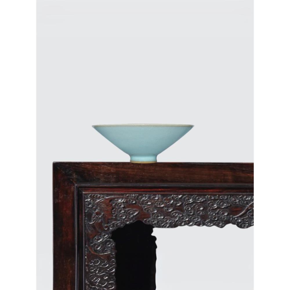 郭留江汝窑全手工斗笠杯茶盏汝瓷天青釉茶具茶杯高档主人杯陶瓷