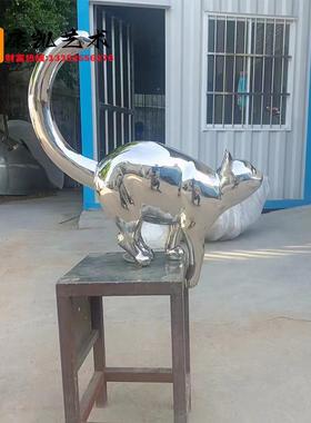 轻奢不锈钢镜面小猫雕塑售楼部别墅园林景观抽象动物摆件装饰定制