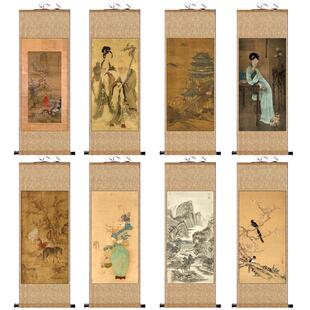 麻姑献寿白描新款图清代字画春山游骑图仿古名家人物画丝绸卷轴