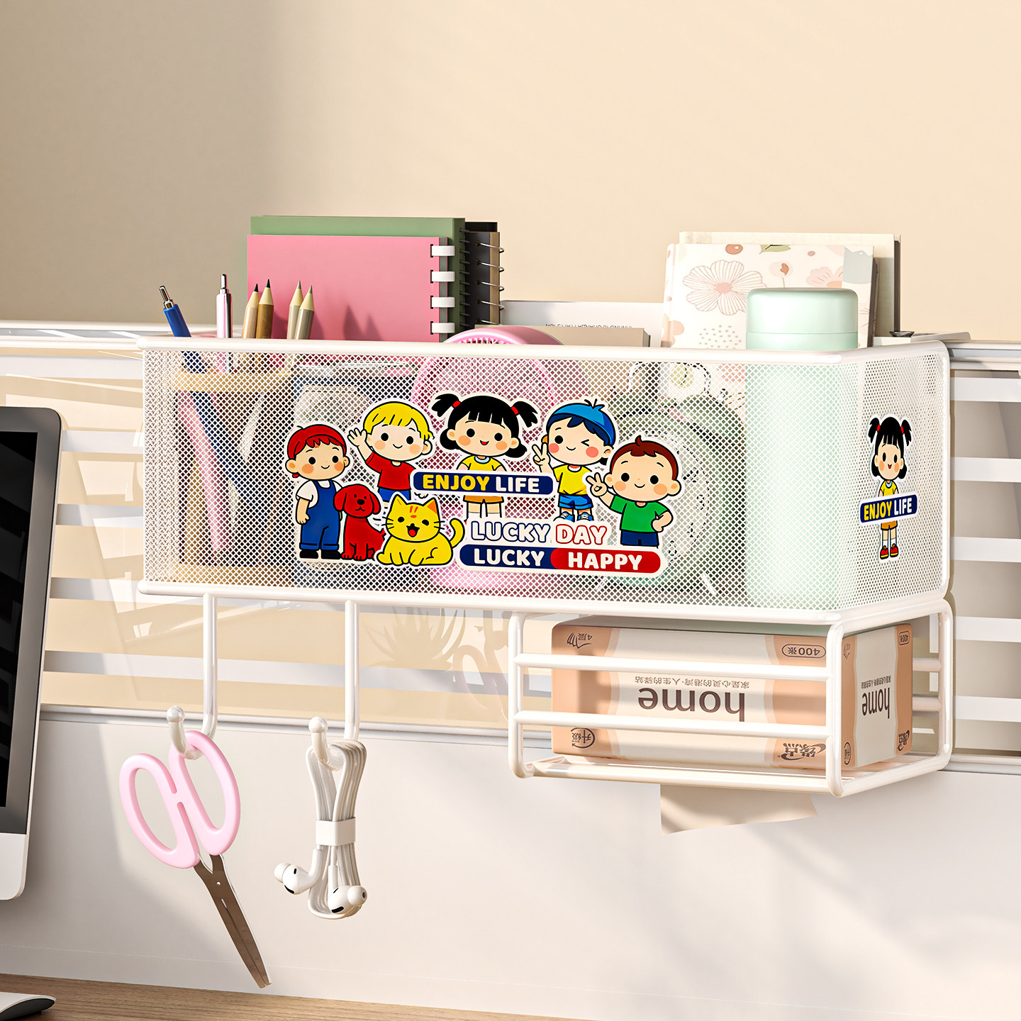 办公桌工位好物女生收纳整理神器桌面挂篮纸巾盒悬挂宿舍台面隔板,收纳整理,桌面收纳盒,淘宝优惠券,粉丝福利购,淘宝优惠卷