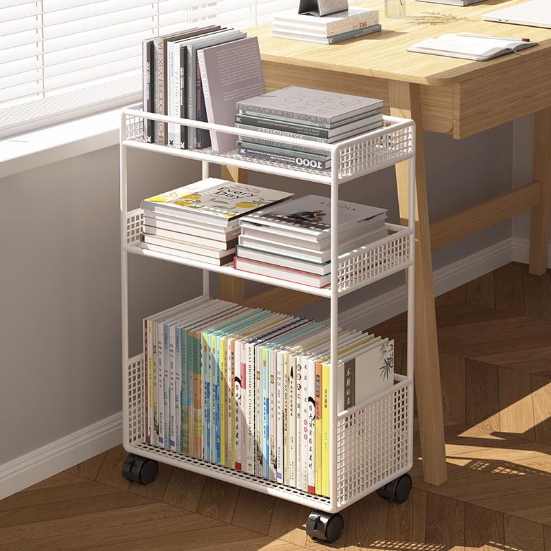 桌下置物架书桌旁小书架带轮可移动学生教室落地放书包书本收纳架