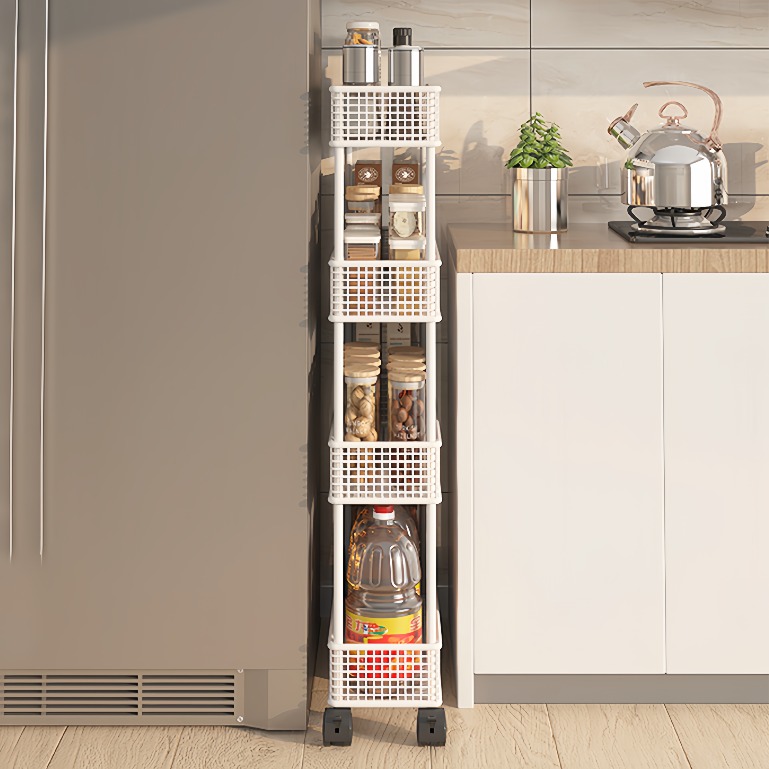 厨房夹缝置物架冰箱缝隙多功能收纳柜窄小推车可移动卫生间储物柜