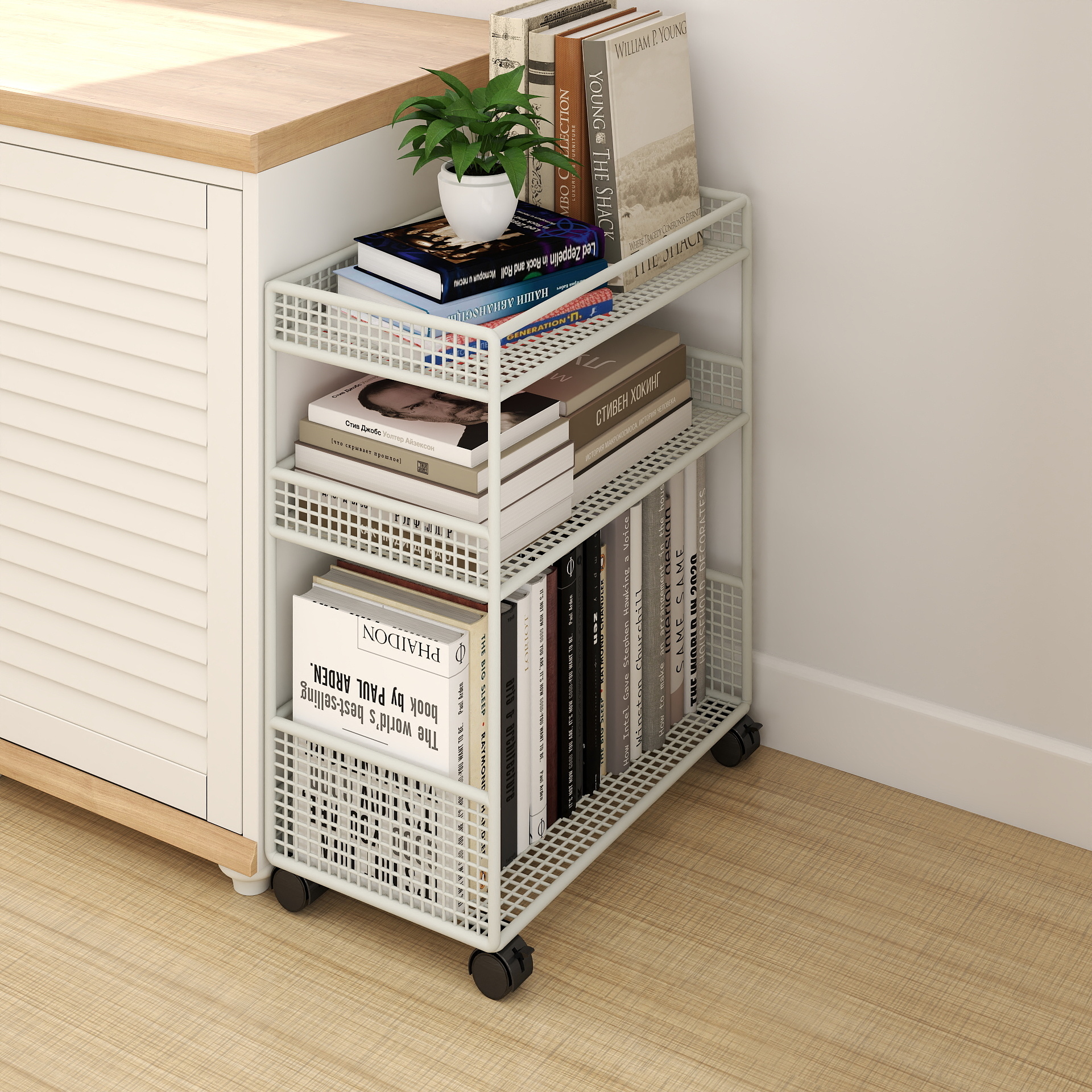 书桌旁可移动书架桌下置物架分层带轮小推车家用书本收纳层架落地