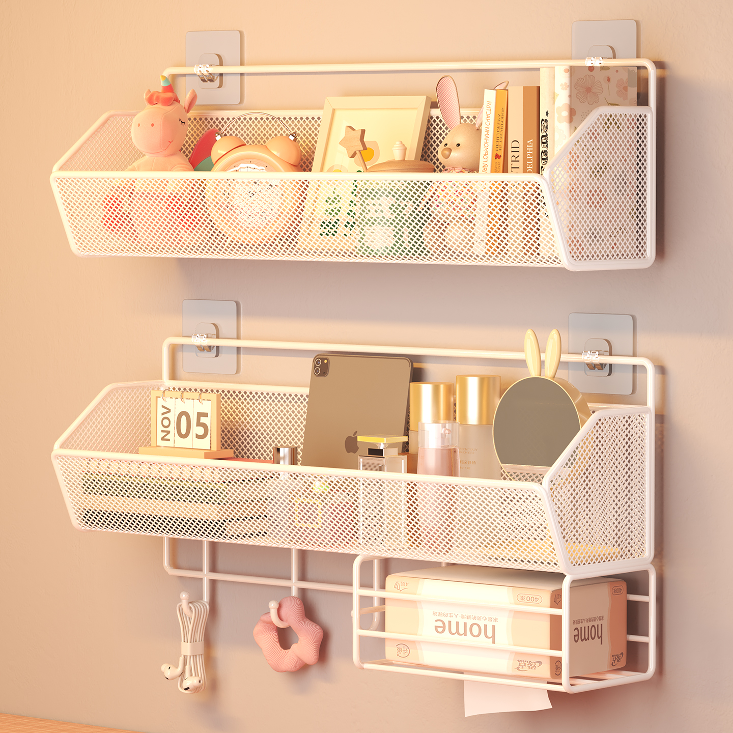 免打孔墙上置物架大学生宿舍好物寝室床上床头挂篮放纸巾收纳神器