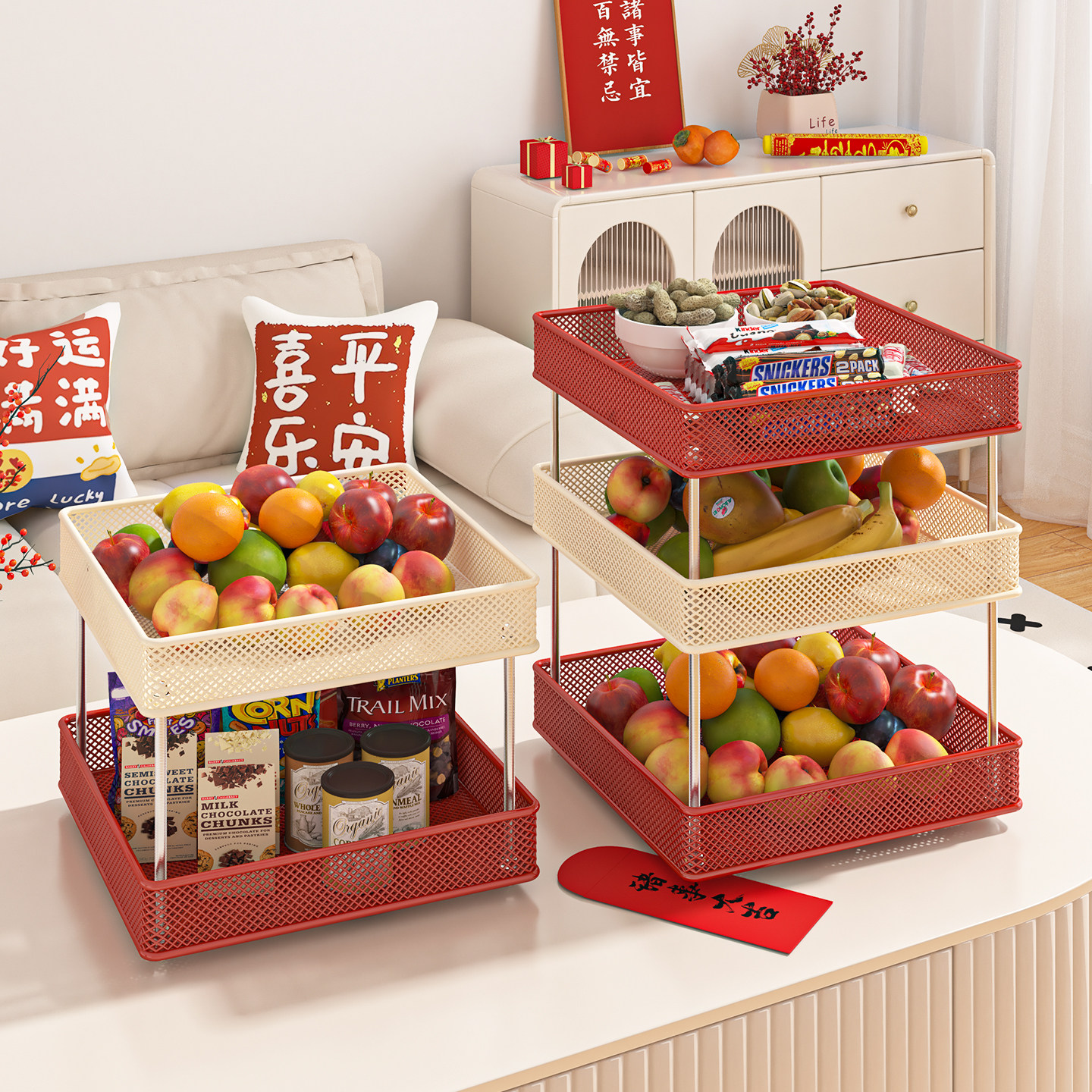 水果篮子铁艺收纳筐镂空零食盘精致高颜值高端大气上档次干果坚果