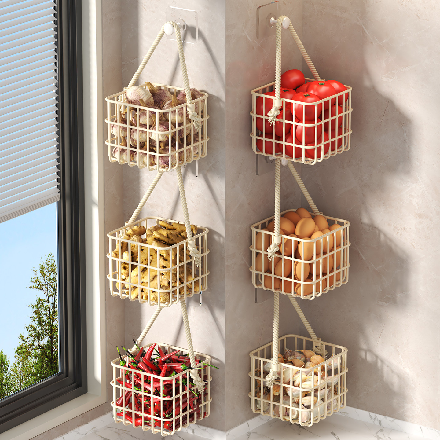 厨房免打孔壁挂葱姜蒜收纳架