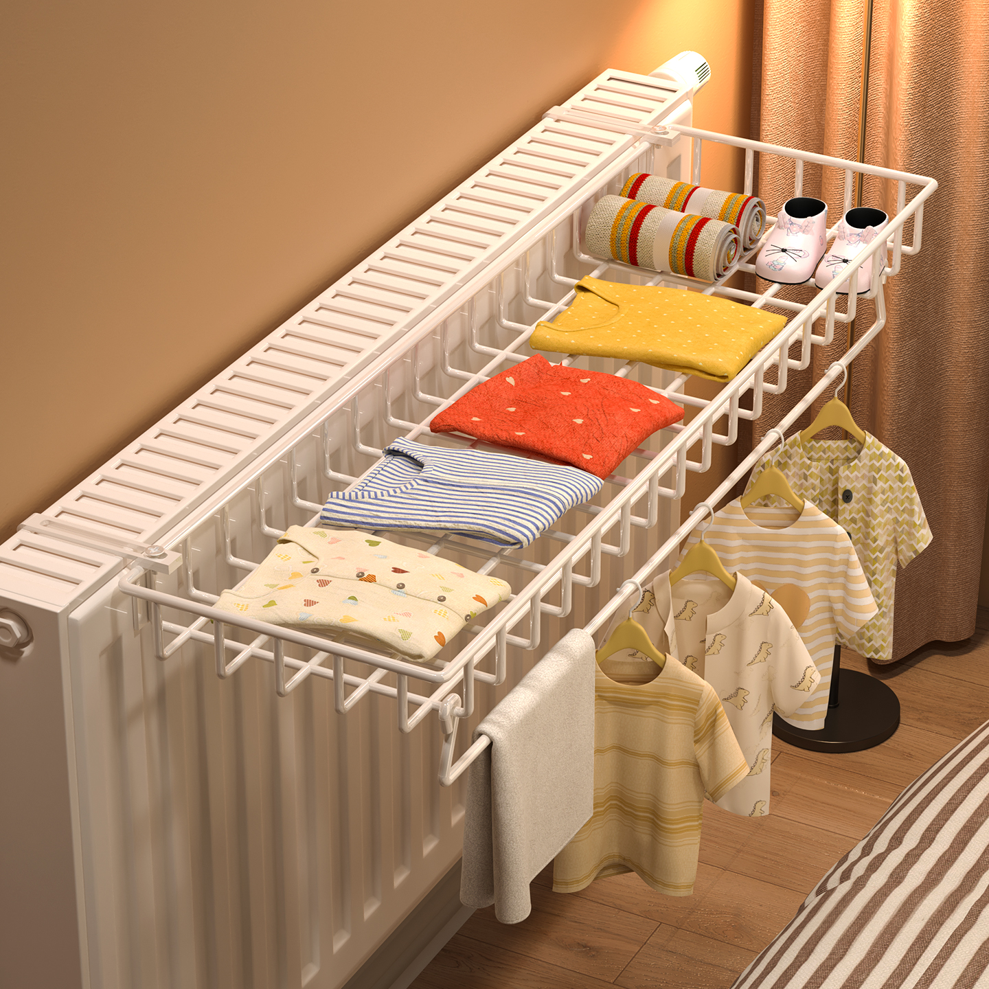 暖气片置物架晾衣架暖气管上方