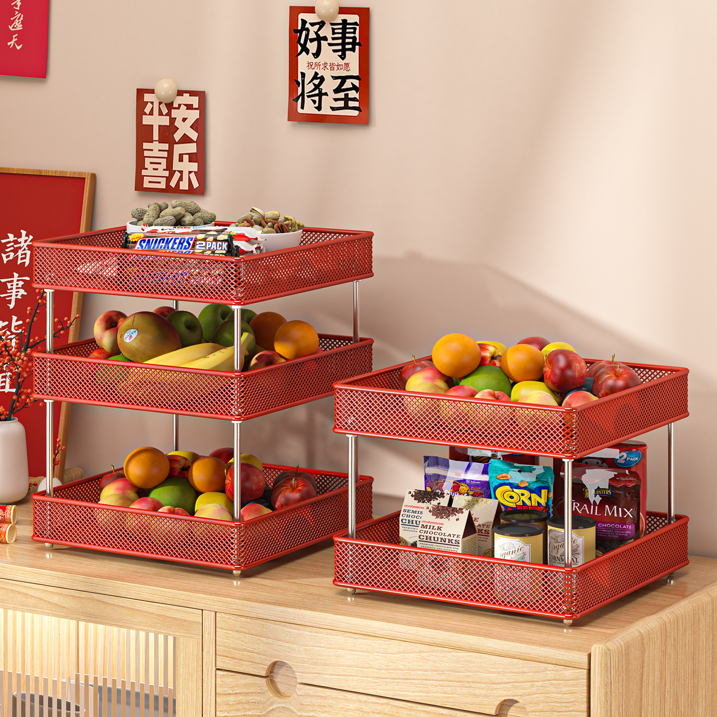 铁艺水果收纳篮家用客厅茶几多层轻奢高档果盘糖果干果零食摆放盘