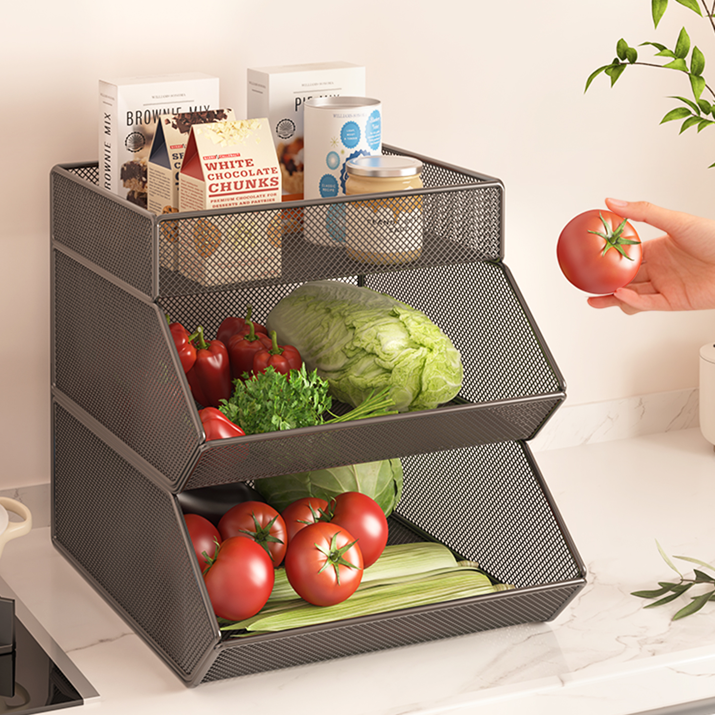 厨房台面蔬菜置物架桌面上储菜篮子灶台菜架子多层放水果蔬收纳筐