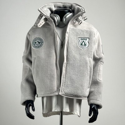 冬季新款麂皮绒拼接棉服男女加厚立领设计感棉衣日系工装棉袄外套