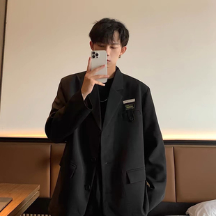 西服 oversize猎装 棕咖色垫肩西装 外套男春秋ins潮痞帅高级感男装