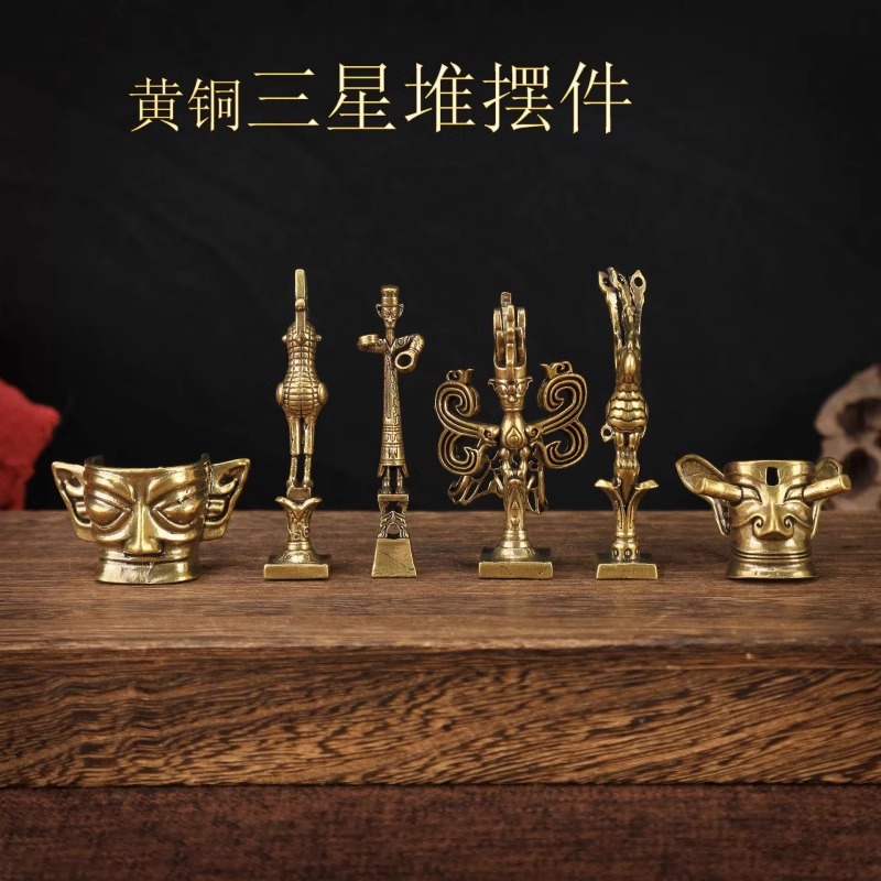 三星堆黄铜大立人像纵目面具神鸟摆件创意礼物四川纪念品家居装饰