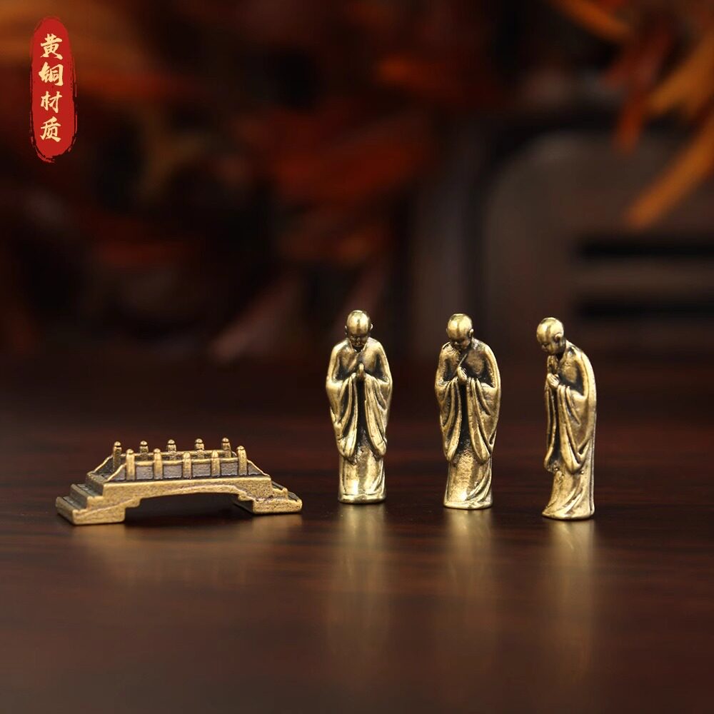 黄铜渔翁姜太公钓渔翁小桥僧人造景微景观铜摆件微型迷你鱼缸装饰