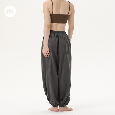 omshan·纯棉拼接宽松束脚灯笼裤 日常休闲带抽绳瑜伽裤