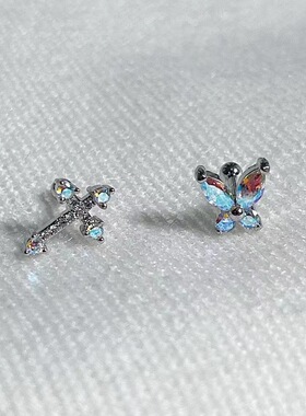 亚马逊爆款铜镀金微镶锆耳骨钉爱心蝴蝶耳饰欧美外贸穿刺耳环