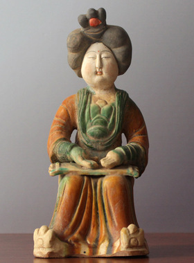 陶瓷仕女摆件唐三彩仿古乐器俑女俑家居客厅装饰品古玩收藏艺术品