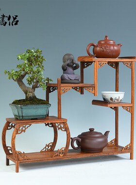 红木底座 紫砂壶小博古架多宝阁底座实木摆件微型博古架茶具架子