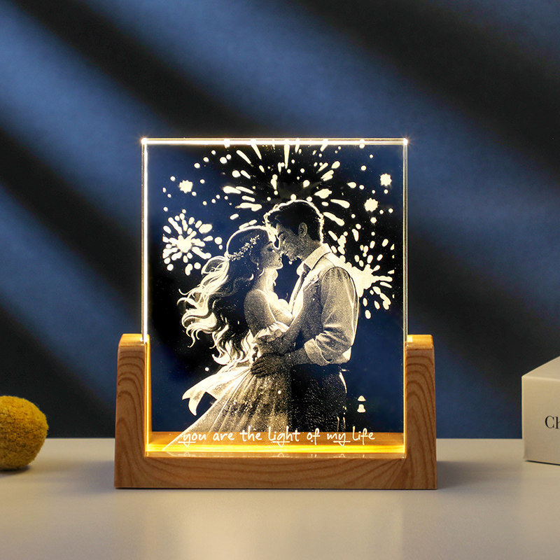 照片定制3D水晶相框小夜灯摆件学校校徽企业LOGO活动奖品生日礼物