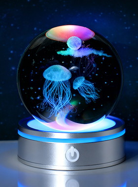 梦幻水母水晶球小夜灯电脑桌摆件