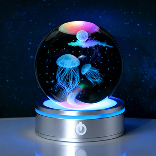 梦幻水母水晶球小夜灯摆件电脑桌装饰女生日礼物氛围灯情人节新年