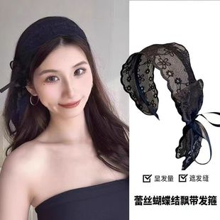 头饰 蕾丝蝴蝶结发箍宽边绑发头箍甜美森女系田园风高级感夏季