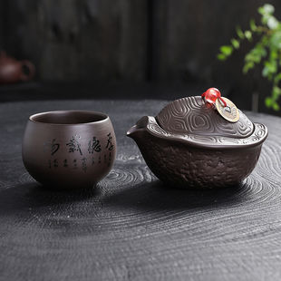 紫砂茶壶富甲一方手抓壶原矿紫砂盖碗泡茶壶壶龟壳创意摆件茶具