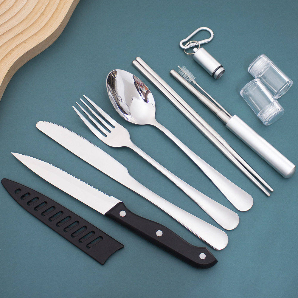 亚马逊不锈钢餐具套装刀叉勺吸管筷子毛刷学生旅行便携餐具七件套,餐饮具,餐具笼/架,淘宝优惠券,粉丝福利购,淘宝优惠卷