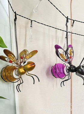 铁艺太阳能灯蜜蜂金属工艺摆件庭院家居公园壁挂墙贴装饰动物