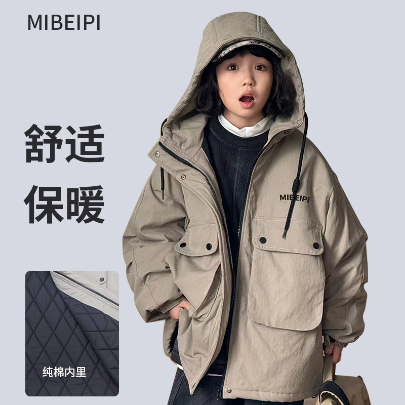 中学生新款薄棉外套女童韩版休闲棉衣中大童棉袄胖童加肥加大棉服