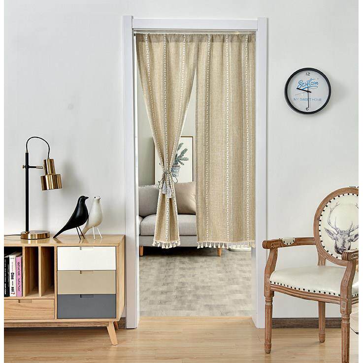 日系加厚棉麻门帘半帘短门帘免打孔隔断帘布艺家用卧室厨房进门帘