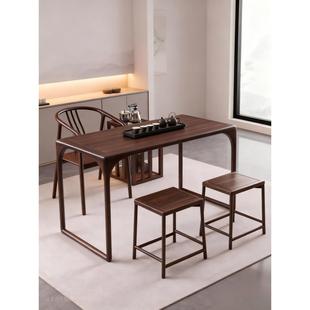 新中式榆木阳台泡茶桌小户型家用禅意功夫茶几简约中古胡桃色茶台