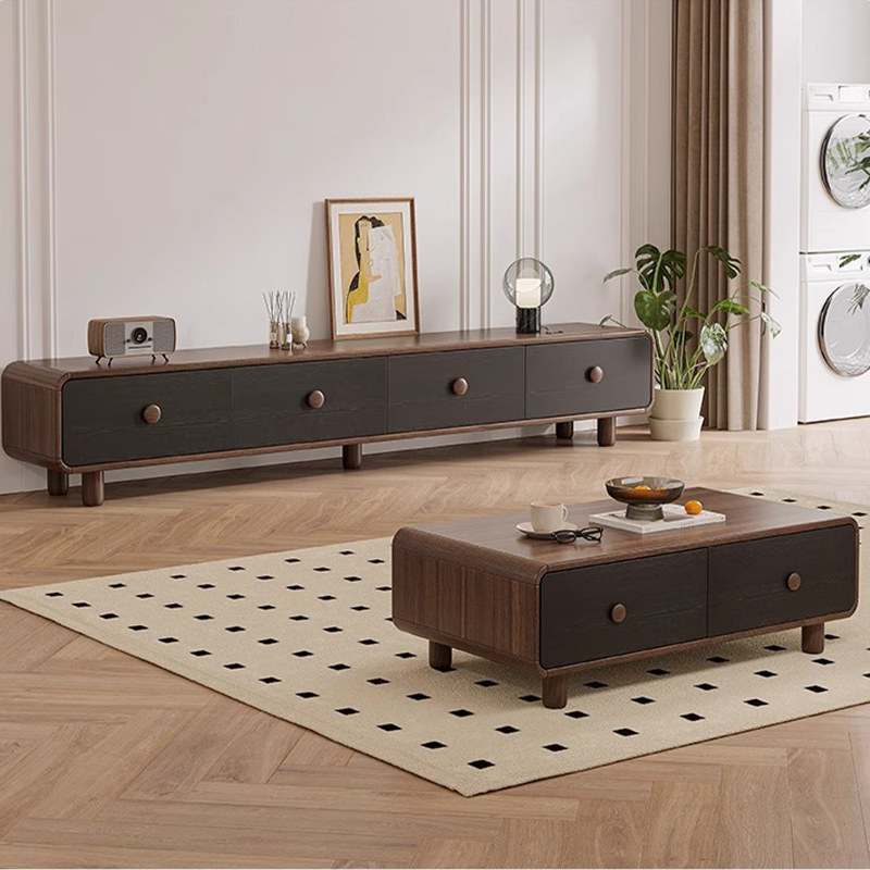 中古风电视柜客厅2025新款复古电视机柜茶几组合落地收纳储物柜