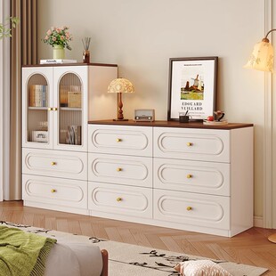 实木斗柜收纳柜卧室床尾柜五斗柜置物组合柜奶油风落地抽屉小书柜