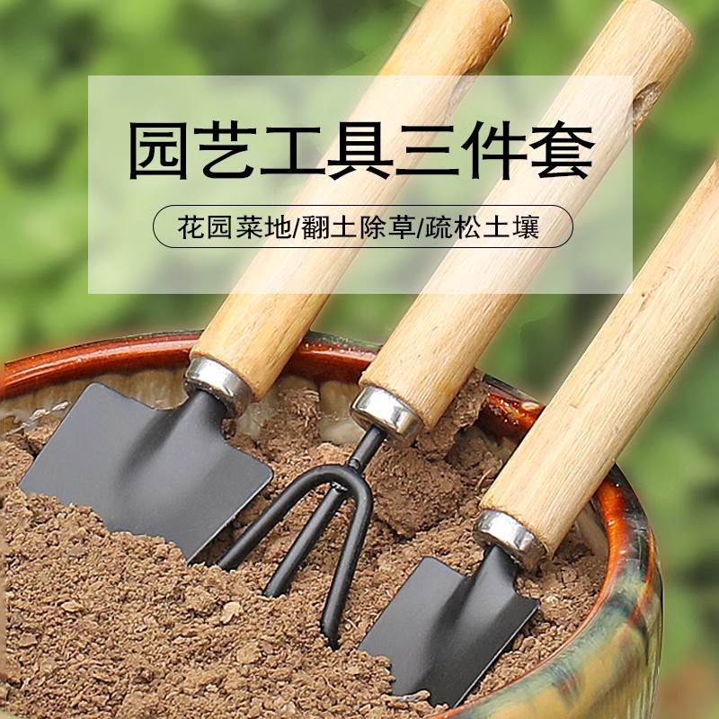 种花工具家用套装种菜栽花养花多肉盆栽耙子铁锹园艺小铲子三件套