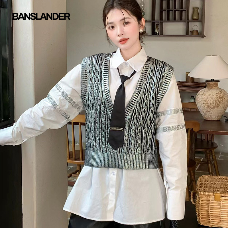 BANSLANDER液态金属烫印针织马甲
