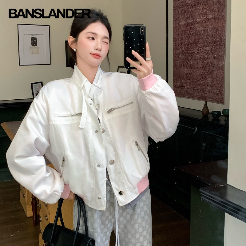 BANSLANDER飞行夹克棉服立领设计感短款女宽松休闲工装外套夹克