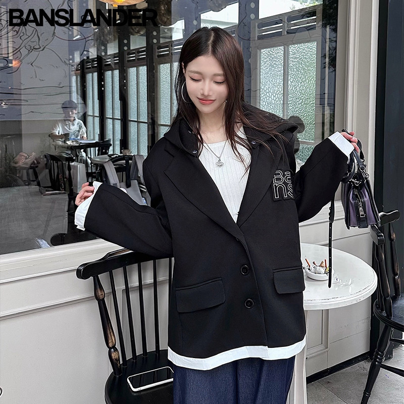 BANSLANDER可拆卸连帽拼色西装