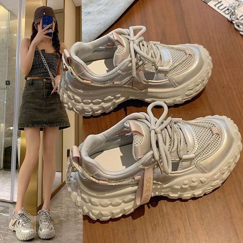 榴莲轮胎底老爹鞋女2024新款夏季薄款透气网面厚底增高休闲运动鞋