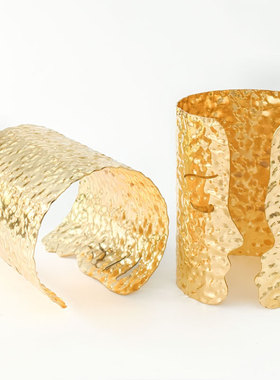 欧美跨境复古金属时尚夸张质感手镯人脸不规则开口气质手饰