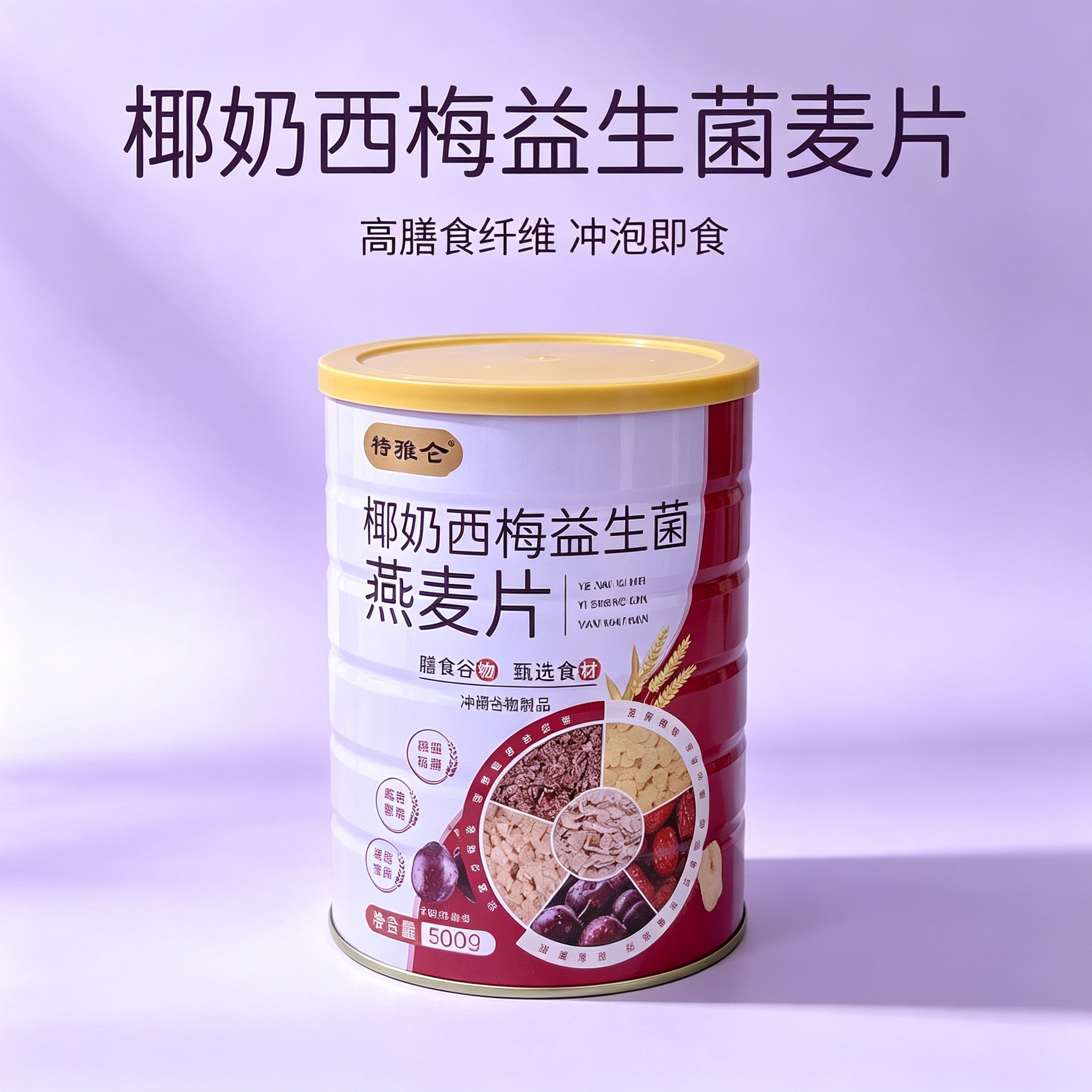 椰奶西梅益生菌燕麦片罐装500g冲饮冲泡代餐即食免煮早餐午餐